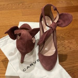 Carven Cha Tal Noeud 330 Grenat Purple Suede Heels w/ bow sz 36-Super Cute!!!